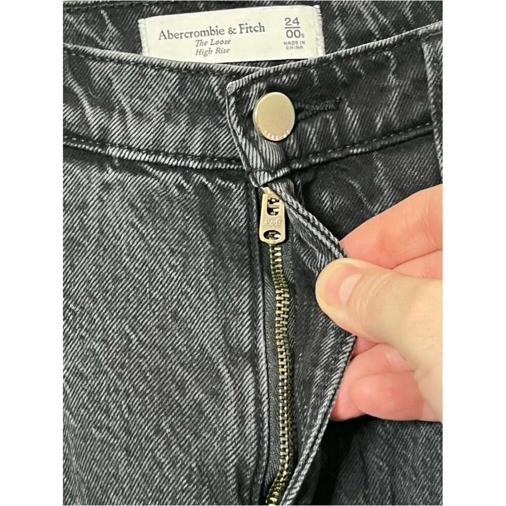 Abercrombie & Fitch The Loose High Rise Women's 24 Black Relaxed Wide Denin Jean - Picture 8 of 10